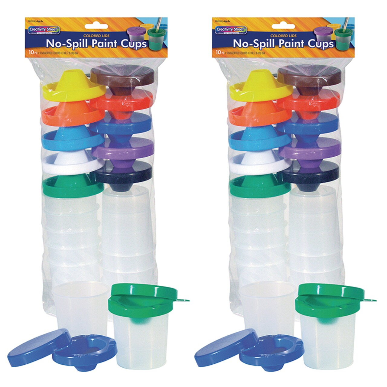 No-Spill Round Paint Cups With Colored Lids, 3 Dia., 10 Per Pack